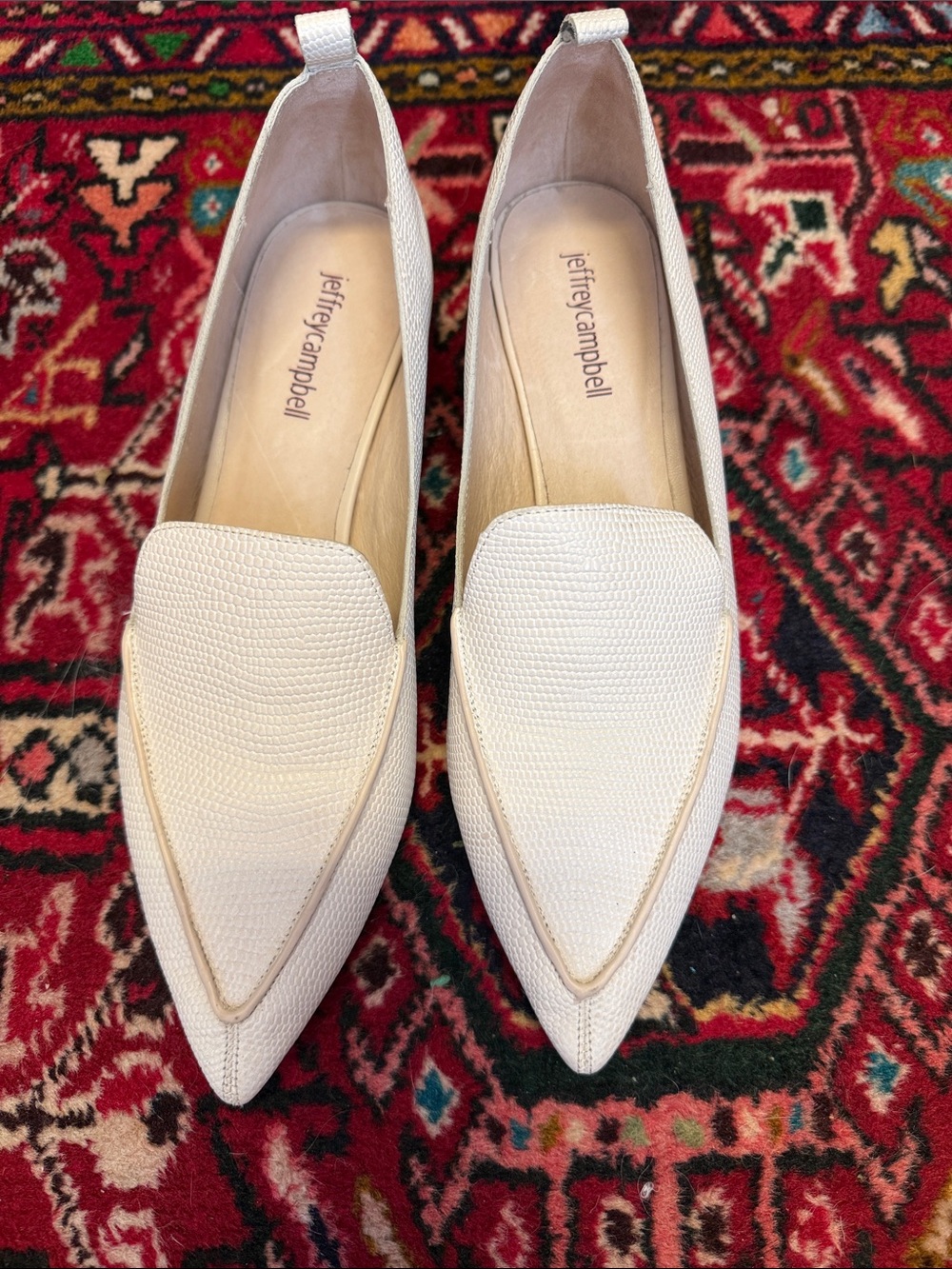 Jeffrey Campbell Cream Pointed-Toe Textured Loafers size 8 from Anthropologie